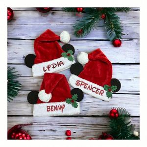 หมวกคริสต์มาสพิมพ์โลโก้สั่งทำได้ ขายส่ง หมวกกำมะหยี่อุ่น สีดำ น้ำเงิน แดง เขียว หมวกซานต้าสำหรับฤดูหนาว - Product Image 1