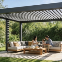 Gazebo de plage en aluminium avec éclairage LED - Structure extérieure durable, imperméable, résistante au vent, anti-UV, écologique, résistante aux rongeurs et à la décomposition