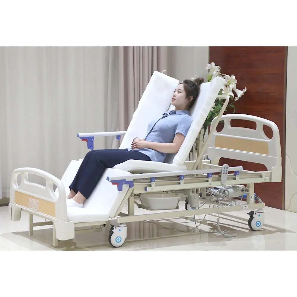 5 fonksiyon elektrikli hasta hastane yatağı elektrikli tıbbi yatak fiyatları manuel hemşirelik evde bakım yatağı tuvalet ile