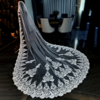 Voile de mariée Feishiluo de luxe, blanc ivoire, une seule couche, bordure en dentelle, broderie en dentelle, style élégant, 3,5 mètres de long, 100% polyester