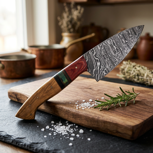 Cuchillo de Caza Profesional al por Mayor con MOQ Bajo, Cuchillo de Chef de Acero de Damasco de 9.5 Pulgadas, Afilado para Cortar Carne/Vegetales, Mango de Madera, OEM - Product Image 3