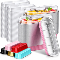 Moule à pain miniature en aluminium rose de 5 oz avec couvercle et cuillère, plateau de cuisson recyclable pour emballage individuel de desserts