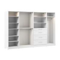 Système de placard modulaire avec étagères, tiroirs, tringles à vêtements et éclairage LED, style Shaker, 121W X 25D