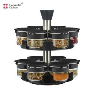 12 Pcs Round Glass Spice Bottles Set 85ml Seasoning Jar Plastic Lid With Stainless Steel Rack Set