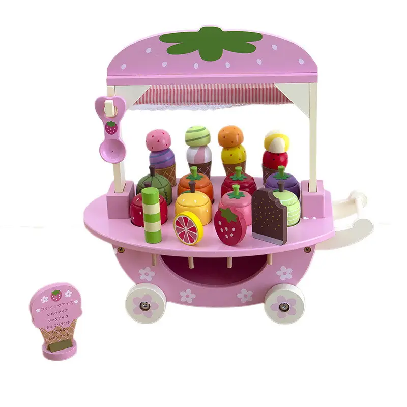 New design wooden ice cream card educational pretend play toys playhouse game toy