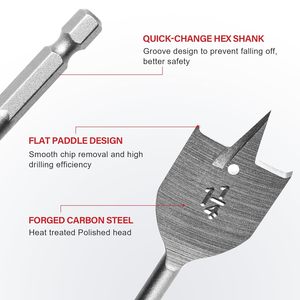 Juego de brocas de pala plana de madera de buena calidad con vástago hexagonal de cambio rápido, tri-punta y ranura, para drenaje geocompuesto - Product Image 2