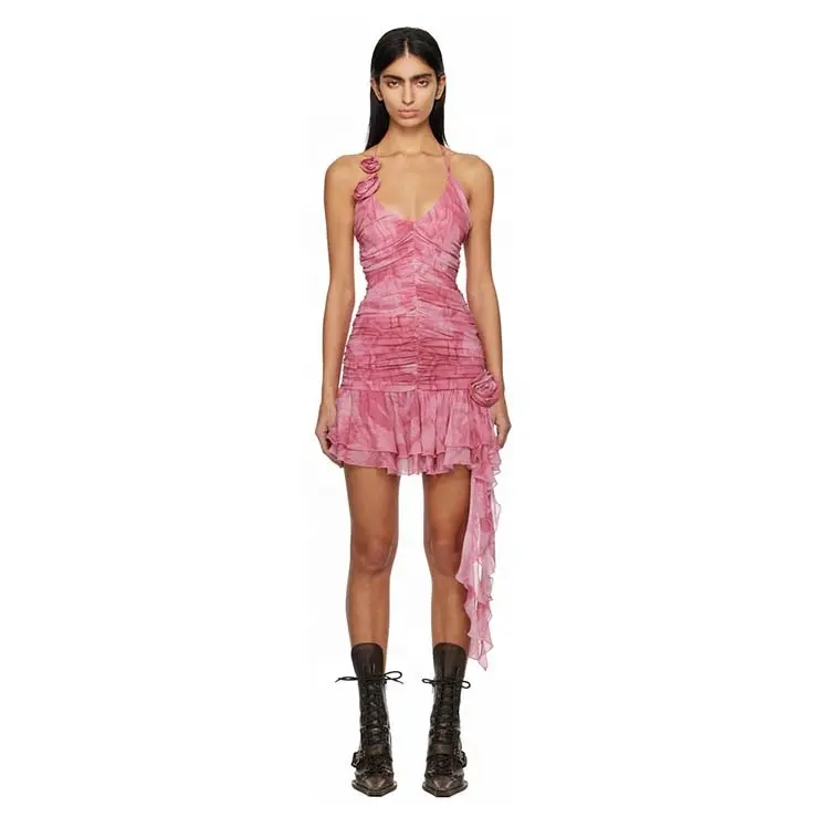 High quality custom fashion sexy 2024 latest design pink mini dresses for women