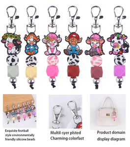 Pulsera de Cuentas de Silicona con Forma de <span class=keywords><strong>Animal</strong></span> T2011, Joyería Creativa, Llavero de <span class=keywords><strong>Vaca</strong></span> de Dibujos Animados, Colgante de Metal - Product Image 2