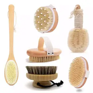 Cepillo de baño de cuerpo seco de madera de bambú con cerdas veganas de sisal natural