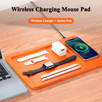 Alas Mouse Pengisi Daya Nirkabel Cepat 15W dengan Logo Kustom, Baki Organizer Meja, Alas Meja Kulit PU untuk Meja Kantor
