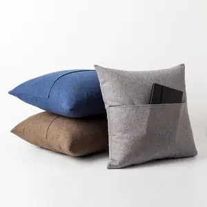 18 pulgadas en blanco sublimación funda de almohada de lino con la revista de bolsillo cojín del sofá, con el bolsillo