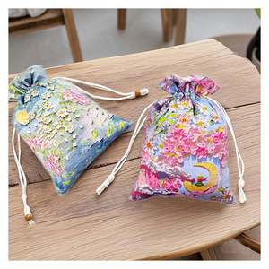 Pochette en coton colorée à cordon de serrage tendance 15*20cm, pochette d'emballage pour bijoux, bonbons, cadeaux - Product Image 1