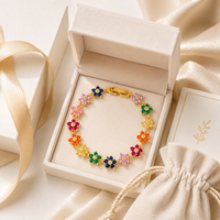 Bracelet élégant en cristal CZ, motif floral, plaqué or 18 carats, zircon cubique arc-en-ciel coloré, bracelet tennis délicat pour femmes