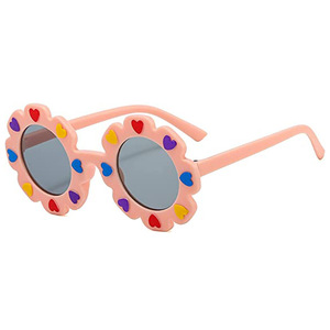 Lunettes de soleil pour enfants en forme de fleur, imprimé cœur, rondes, UV400, colorées, pour fêtes et usage quotidien - Product Image 1