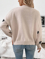 Pull Décontracté Femme Style Européen-Américain pour l'Automne avec Motif Jacquard Nœud Design Simple Logo Avant, Station Indépendante pour le Commerce Extérieur