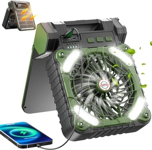 Ventilador Solar para Acampar al Aire Libre de 5200 mAh con Cargador de Teléfono Plegable, Lámpara de Pie, Banco de Energía, Carga Solar de Cuatro Velocidades para Acampar - Product Image 1