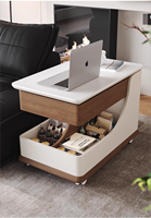 Table basse multifonctionnelle et réglable en hauteur pour salon, chariot de table basse portable en bois massif avec plateau en pierre