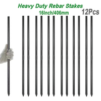 Piquets en acier de 16 pouces de long et 8 mm de diamètre (12 pièces) – Ancrage métallique droit pour clôtures, coffrage en béton, bois et plantes de jardin