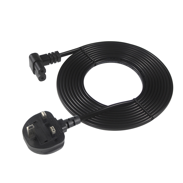 England UK Listed Figure 8 250V 2pin AC Cable Plug Replacement Prong IEC 320 Right Angled C7 TV Power Lead