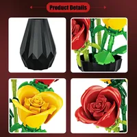 Ensemble de blocs de construction en forme de bouquet de roses, 249 pièces, modèle de fleurs avec vase, jouet d'assemblage DIY, cadeau pour la décoration de la maison, adultes, vente en gros