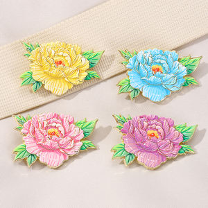 Значки YINI в стиле пионов из цинкового сплава – яркие цветочные значки с УФ-печатью, долговечные коллекционные изделия для любителей цветов, идеальный подарок и украшение - Product Image 4