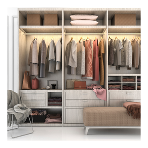 Système d'armoire de chambre à coucher en bois de chêne massif personnalisable moderne avec porte en verre MDF organisateur de meubles de garde-robe de plain-pied - Product Image 1