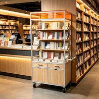 Étagère mobile multi-niveaux en profilé aluminium réglable pour la présentation de livres en bibliothèque et la vente au détail
