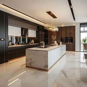 Armoires de cuisine sur mesure de luxe en bois massif laqué noir américain, design moderne australien, en kit - Product Image 1