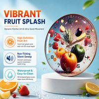 Jam Dinding Plastik Kristal Buah Tropis Warna-warni Tanpa Suara Berdetak, Dioperasikan dengan Baterai, Tahan Air, Jam Dekoratif Ruang Tamu