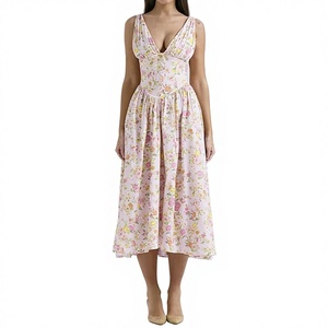 Nouvelle Robe <span class=keywords><strong>Longue</strong></span> Plissée Imprimée Épaules Dénudées Sans Plis Style Vintage pour Femme Printemps 2026 - Product Image 1