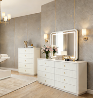 Ensemble de meubles de chambre à coucher de luxe moderne avec lit king size, table de chevet, commode à tiroirs (5+), tête de lit éclairée - Matériel en bois