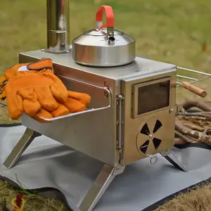 Factory Price Portable Outdoor Ice Fishing Wood Stove With Long Chimney 304 Stainless Steel Tent Heating Cooking Wood Stove