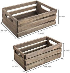 Set of 2 Distressed Storage Crates Gray Wood Nesting Boxes