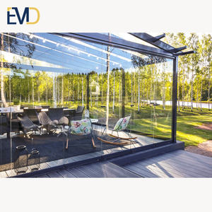 Véranda en verre à ossature aluminium pour jardin de villa au design moderne, avec toit incliné, double vitrage trempé et isolation phonique - Product Image 1