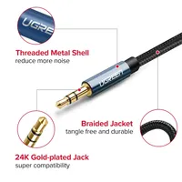 UGREEN kabel Audio 3.5mm pria KE pria, adaptor Input tambahan Audio kabel Aux kepang nilon untuk headphone Speaker mobil