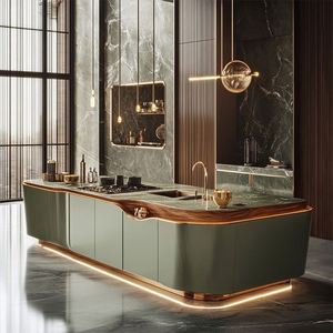 Armoires de cuisine de style luxe personnalisées, caractéristiques durables, structure en contreplaqué, plan de travail en marbre, charnières en acrylique, robinet pour maisons modernes - Product Image 2