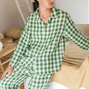 <span class=keywords><strong>Pyjama</strong></span> deux pièces à carreaux col en V en coton personnalisé ensemble de pyjamas pour hommes chemise de nuit pour hommes vêtements de salon - Product Image 5