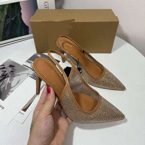 Z 2025 Nouvelle collection automne Chaussures femme à bout pointu en microfibre, couleur abricot, tendance, avec empeigne en maille brillante, talon dévoilé, coupe basse, haut de gamme, ornées de strass - Product Image 1