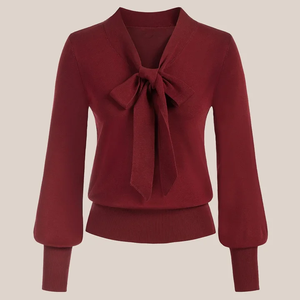 Il produttore fornisce decorazioni personalizzate con fiocco <span class=keywords><strong>da</strong></span> donna di lusso a maniche lunghe maglioncino con scollo a V vestiti per maglieria - Product Image 1