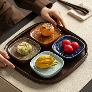 Assiette à fruits carrée en céramique de style chinois, motif ondulé, plat à collation en porcelaine pour mariage, plateau à fruits secs pour la maison - Product Image 4