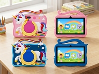 Tablette pour enfants 7 pouces Android 8.1 2 Go 16 Go WiFi 1024x600 bleue, tablette éducative pour enfants avec étui licorne et support