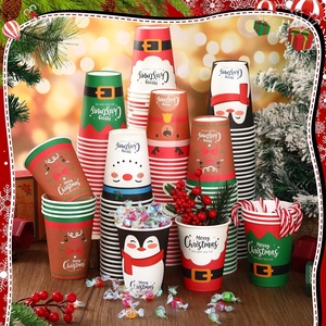 Gobelets en papier jetables de Noël pleine grandeur motif de fleurs conception de dessin animé pour la fête de vacances pour adultes enfants boisson chaude et froide - Product Image 3