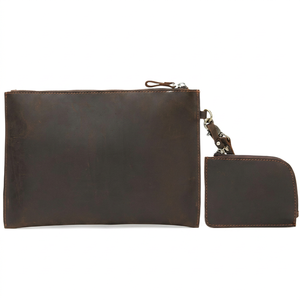 Brown Leather Clutch <b>Zip</b> Around <b>Wallet</b> with Wrist Strap and Coin Pouch Fazmax Corporation Model A46 - Product Image 1