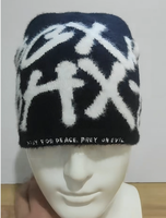 Op maat gemaakte Jacquard logo 3D geborduurde wintermuts van hoogwaardig imitatie nertsvel, pluizig, warm, gebreid imitatiebont