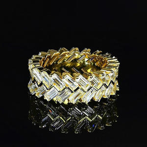 Anillo de Cóctel Geométrico Q629 para Mujer, con Circonita Cúbica Creada en Laboratorio, Corte Esmeralda, Engaste en Canal, Anillos de Moda para Boda - Product Image 3