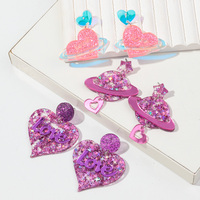 Romantique 2024 mode violet paillettes étoile amour doux planète paillettes Laser coeur pendentif acrylique boucles d'oreilles pour femmes filles