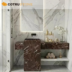 <span class=keywords><strong>Lavabo</strong></span> de Baño Rosso Levanto Color Borgoña, <span class=keywords><strong>Lavabo</strong></span> Independiente de Mármol Rojo Natural con Cajón de Madera para Casa o Villa - Product Image 6