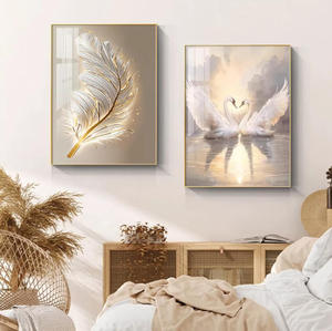 Décoration d'intérieur 3D en gros, Tableau mural moderne de luxe avec motif cygne animalier tendance, Impression HD sur papier, Peinture en porcelaine cristalline - Product Image 4