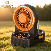 Nouveau ventilateur portable de camping D17 à manivelle, radio FM, batterie externe 20000 mAh, haut-parleur BT 5.3, lumière d'ambiance colorée, ventilateur d'urgence extérieur