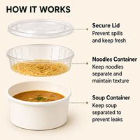 Bol à ramen jetable en papier kraft avec plateau à nouilles, bol anti-fuite pour soupe et nouilles séparées, idéal pour la livraison de soba et d'udon